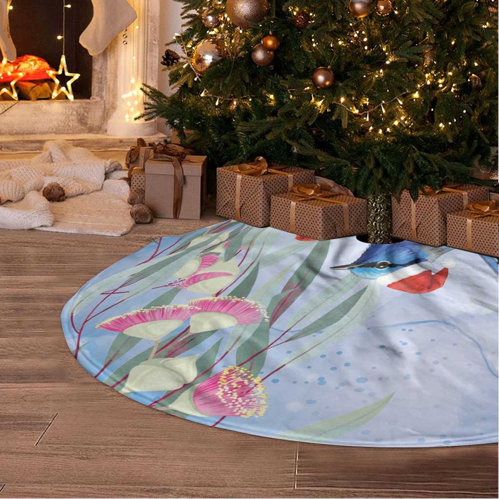 Australia Superb Fairywren Christmas Tree Skirt Aboriginal Eucalyptus Blossoms Watercolor - Aussie Hoodie