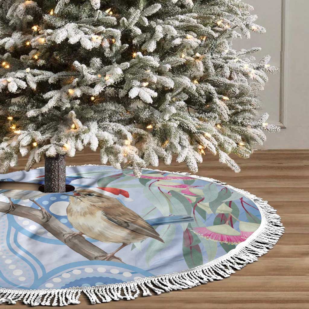 Australia Superb Fairywren Christmas Tree Skirt Aboriginal Eucalyptus Blossoms Watercolor - Aussie Hoodie