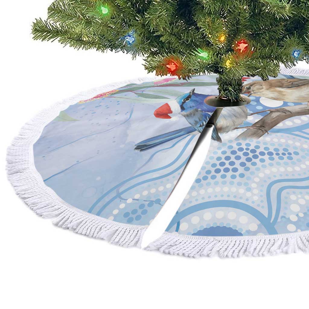 Australia Superb Fairywren Christmas Tree Skirt Aboriginal Eucalyptus Blossoms Watercolor - Aussie Hoodie