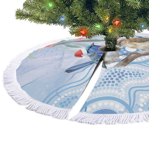 Australia Superb Fairywren Christmas Tree Skirt Aboriginal Eucalyptus Blossoms Watercolor - Aussie Hoodie