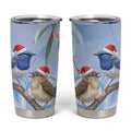 Australia Superb Fairywren Christmas Tumbler Cup Aboriginal Eucalyptus Blossoms Watercolor - Aussie Hoodie