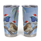 Australia Superb Fairywren Christmas Tumbler Cup Aboriginal Eucalyptus Blossoms Watercolor - Aussie Hoodie