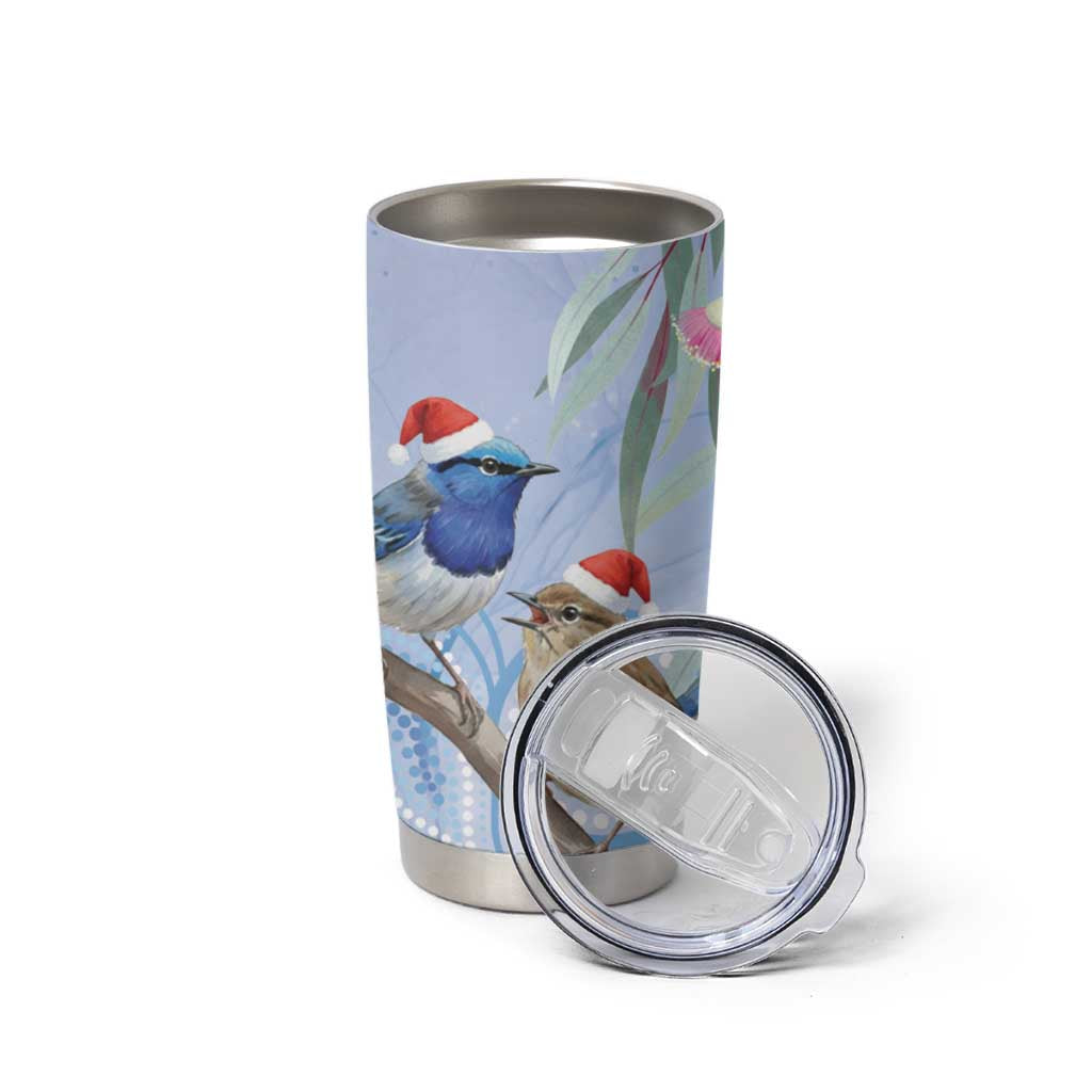 Australia Superb Fairywren Christmas Tumbler Cup Aboriginal Eucalyptus Blossoms Watercolor - Aussie Hoodie