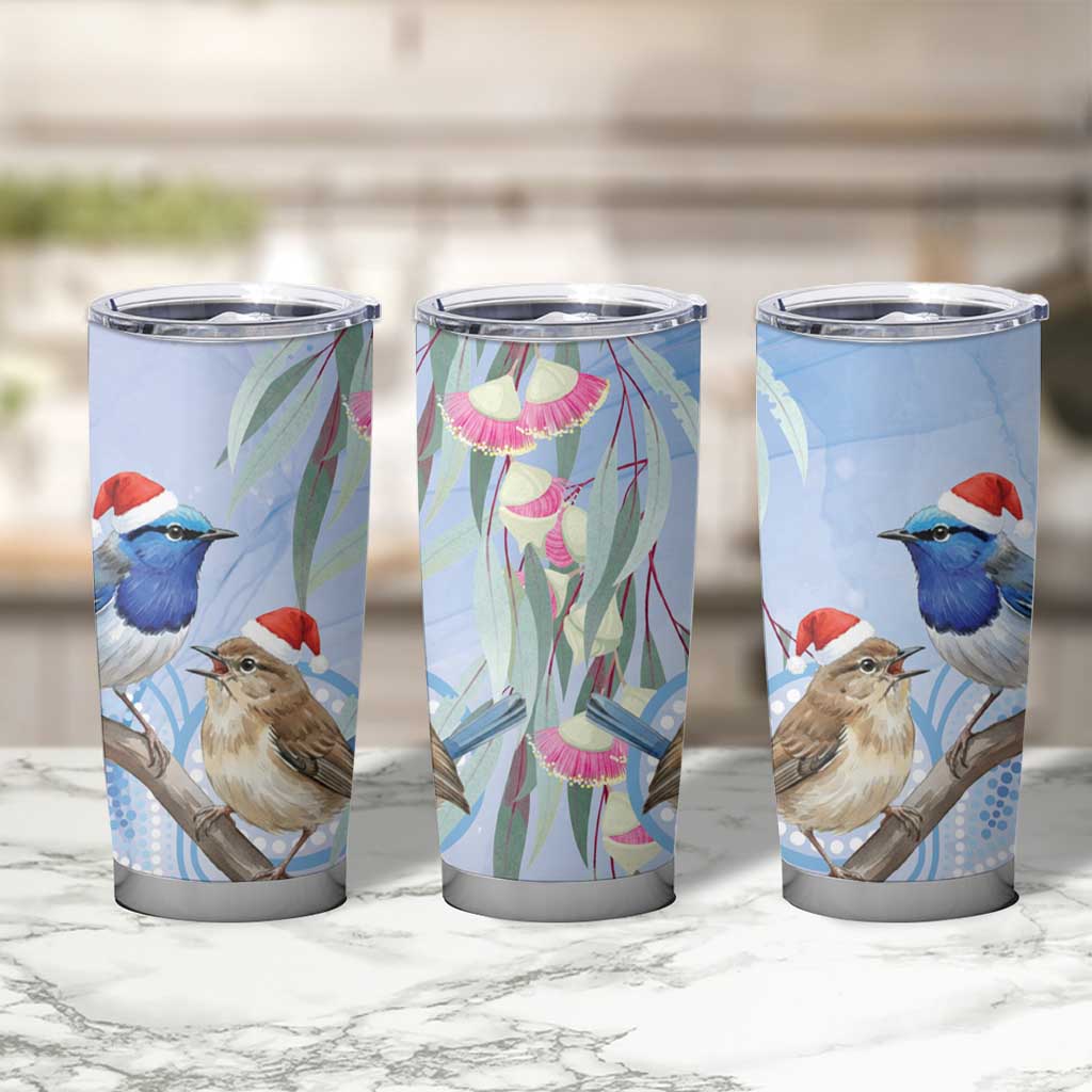 Australia Superb Fairywren Christmas Tumbler Cup Aboriginal Eucalyptus Blossoms Watercolor - Aussie Hoodie
