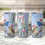Australia Superb Fairywren Christmas Tumbler Cup Aboriginal Eucalyptus Blossoms Watercolor - Aussie Hoodie