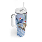Australia Superb Fairywren Christmas Tumbler With Handle Aboriginal Eucalyptus Blossoms Watercolor - Aussie Hoodie