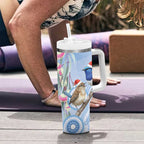 Australia Superb Fairywren Christmas Tumbler With Handle Aboriginal Eucalyptus Blossoms Watercolor - Aussie Hoodie