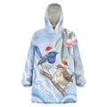 Australia Superb Fairywren Christmas Wearable Blanket Hoodie Aboriginal Eucalyptus Blossoms Watercolor - Aussie Hoodie