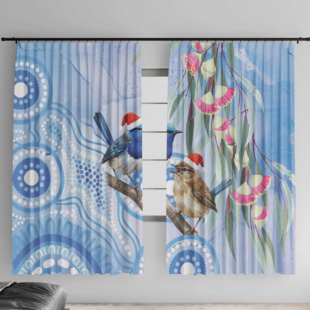 Australia Superb Fairywren Christmas Window Curtain Aboriginal Eucalyptus Blossoms Watercolor - Aussie Hoodie