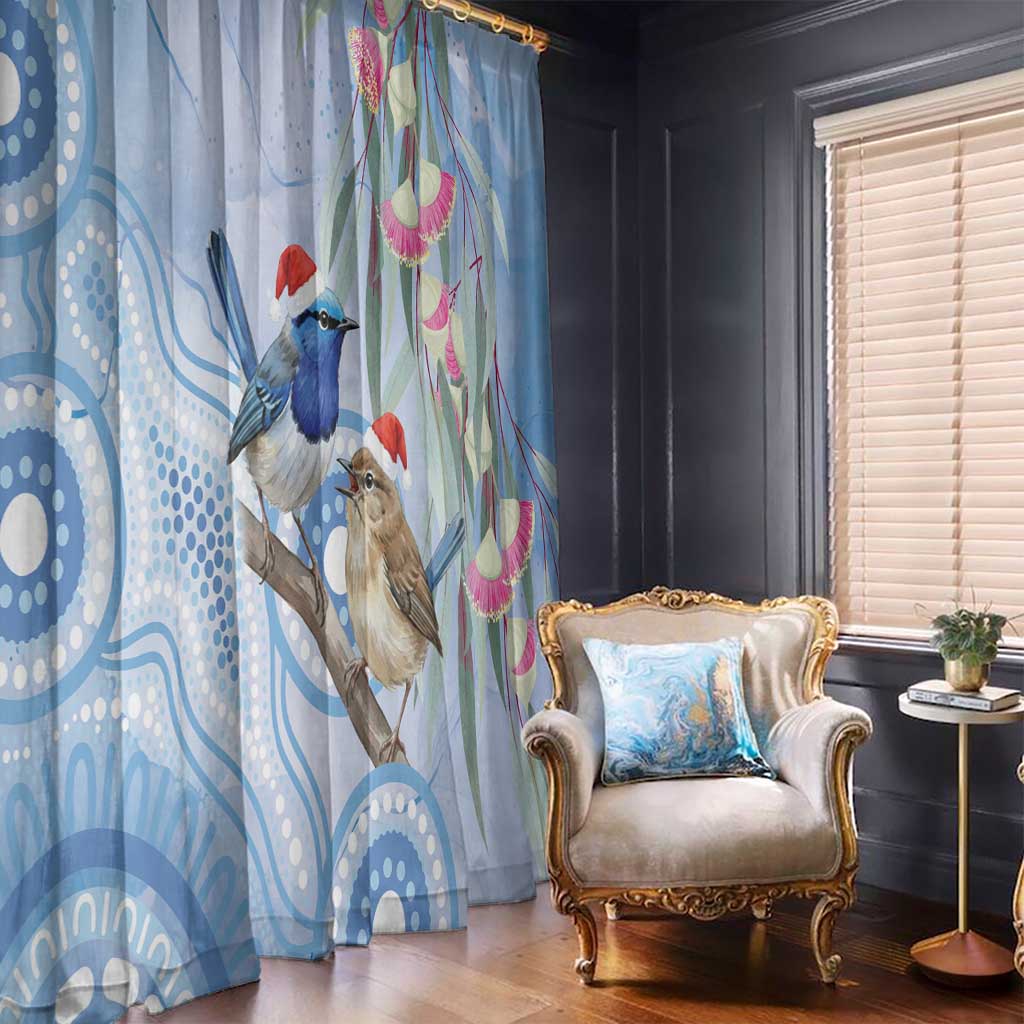 Australia Superb Fairywren Christmas Window Curtain Aboriginal Eucalyptus Blossoms Watercolor - Aussie Hoodie