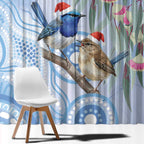 Australia Superb Fairywren Christmas Window Curtain Aboriginal Eucalyptus Blossoms Watercolor - Aussie Hoodie