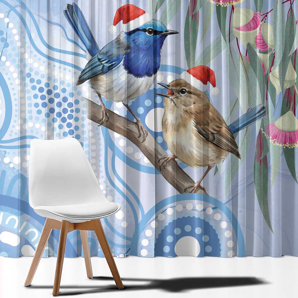 Australia Superb Fairywren Christmas Window Curtain Aboriginal Eucalyptus Blossoms Watercolor - Aussie Hoodie