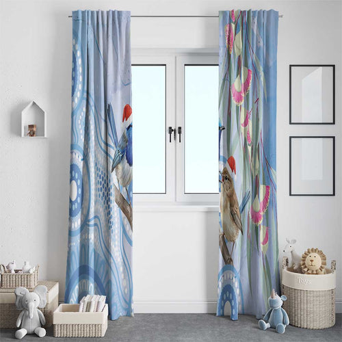 Australia Superb Fairywren Christmas Window Curtain Aboriginal Eucalyptus Blossoms Watercolor - Aussie Hoodie