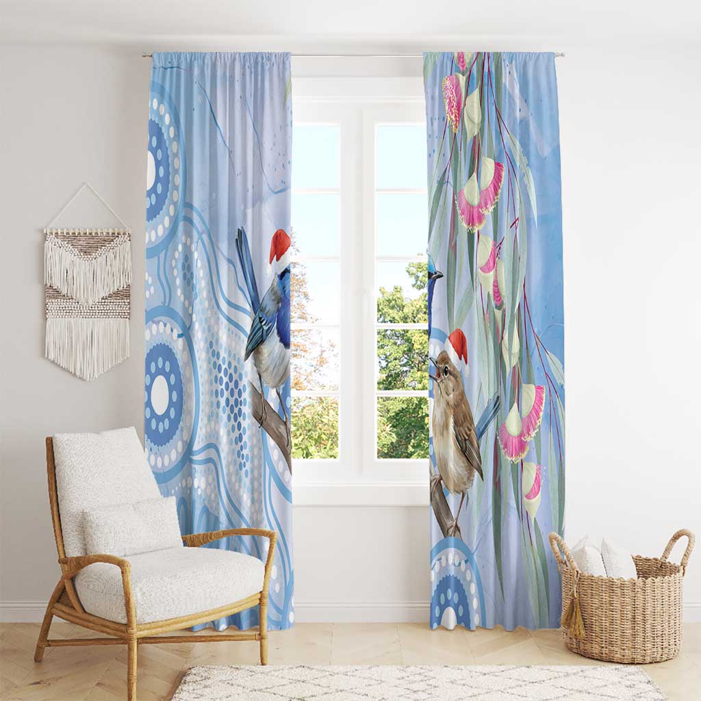 Australia Superb Fairywren Christmas Window Curtain Aboriginal Eucalyptus Blossoms Watercolor - Aussie Hoodie