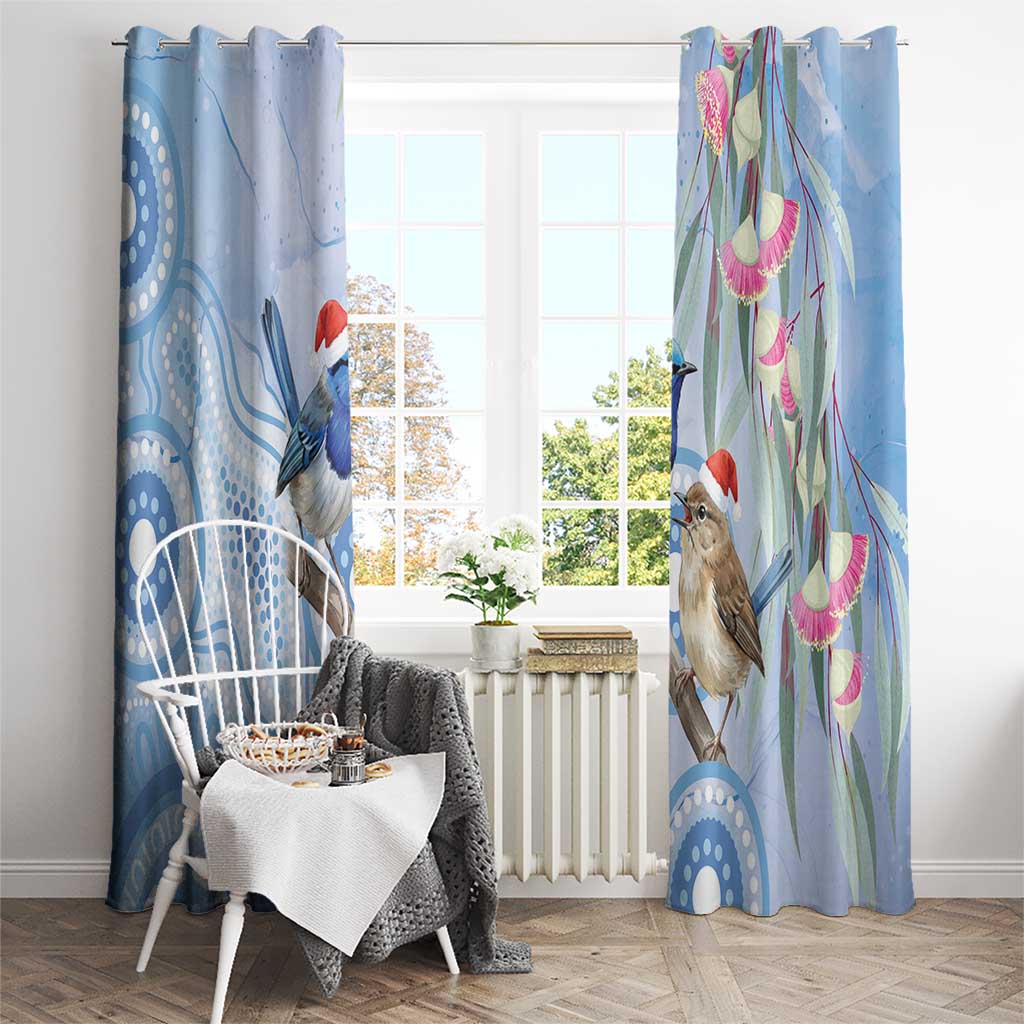 Australia Superb Fairywren Christmas Window Curtain Aboriginal Eucalyptus Blossoms Watercolor - Aussie Hoodie