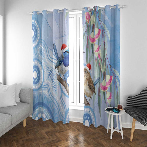 Australia Superb Fairywren Christmas Window Curtain Aboriginal Eucalyptus Blossoms Watercolor - Aussie Hoodie