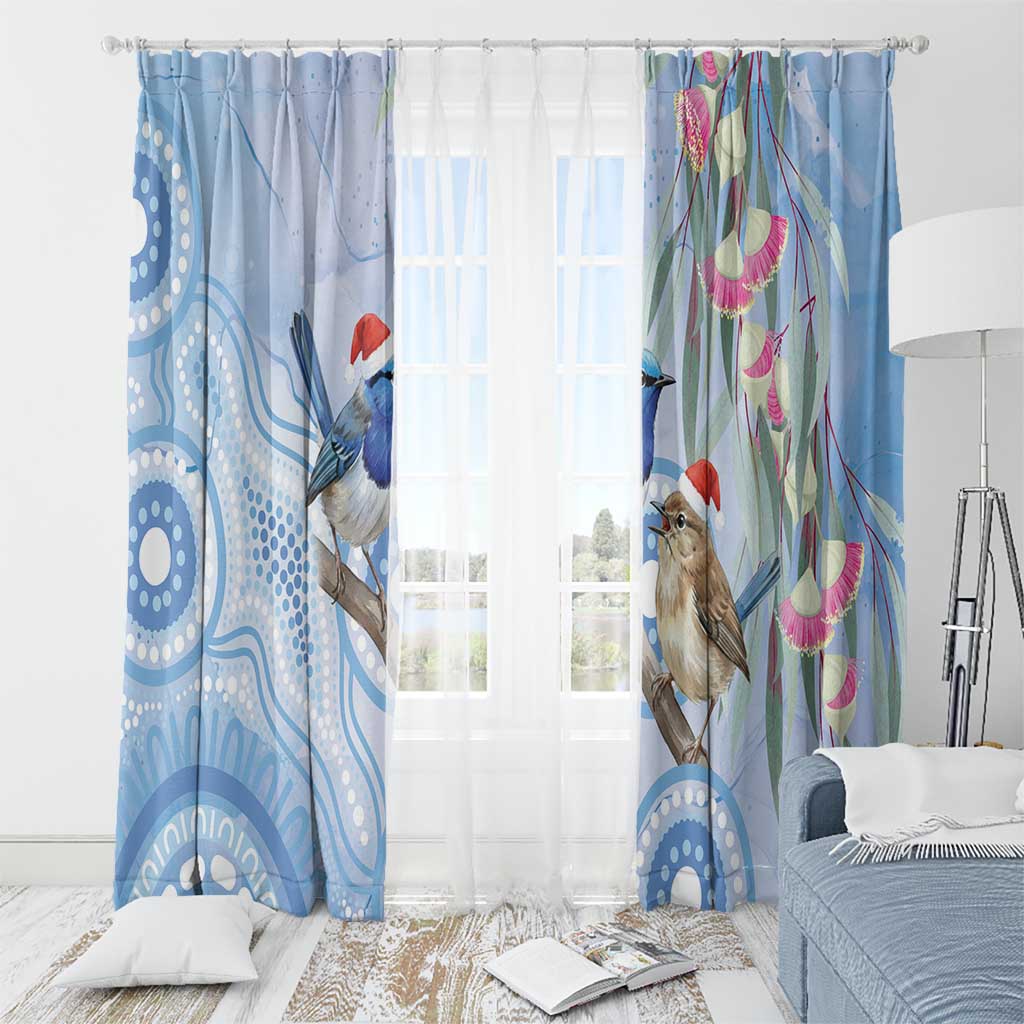 Australia Superb Fairywren Christmas Window Curtain Aboriginal Eucalyptus Blossoms Watercolor - Aussie Hoodie