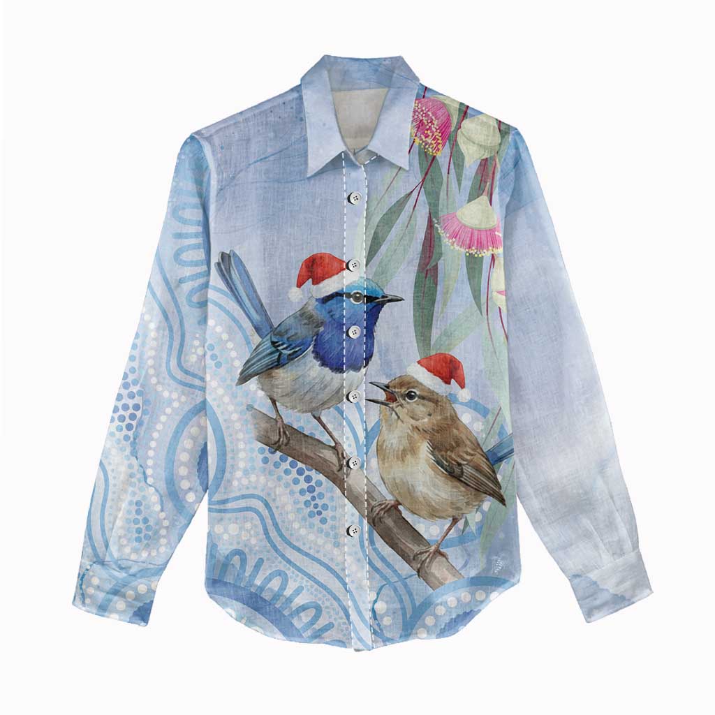 Australia Superb Fairywren Christmas Women Casual Shirt Aboriginal Eucalyptus Blossoms Watercolor - Aussie Hoodie