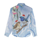 Australia Superb Fairywren Christmas Women Casual Shirt Aboriginal Eucalyptus Blossoms Watercolor - Aussie Hoodie