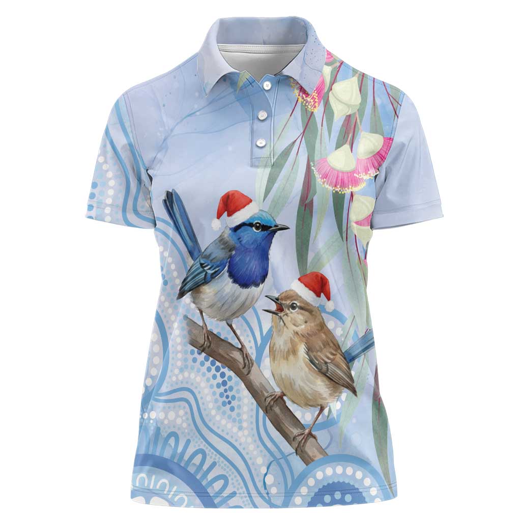 Australia Superb Fairywren Christmas Women Polo Shirt Aboriginal Eucalyptus Blossoms Watercolor - Aussie Hoodie