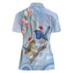 Australia Superb Fairywren Christmas Women Polo Shirt Aboriginal Eucalyptus Blossoms Watercolor - Aussie Hoodie