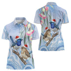 Australia Superb Fairywren Christmas Women Polo Shirt Aboriginal Eucalyptus Blossoms Watercolor - Aussie Hoodie
