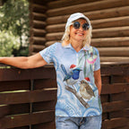 Australia Superb Fairywren Christmas Women Polo Shirt Aboriginal Eucalyptus Blossoms Watercolor - Aussie Hoodie