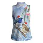 Australia Superb Fairywren Christmas Women Sleeveless Polo Shirt Aboriginal Eucalyptus Blossoms Watercolor - Aussie Hoodie
