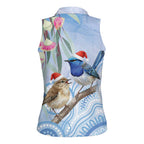 Australia Superb Fairywren Christmas Women Sleeveless Polo Shirt Aboriginal Eucalyptus Blossoms Watercolor - Aussie Hoodie