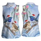 Australia Superb Fairywren Christmas Women Sleeveless Polo Shirt Aboriginal Eucalyptus Blossoms Watercolor - Aussie Hoodie