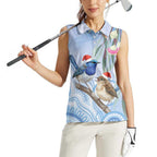 Australia Superb Fairywren Christmas Women Sleeveless Polo Shirt Aboriginal Eucalyptus Blossoms Watercolor - Aussie Hoodie