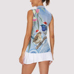 Australia Superb Fairywren Christmas Women Sleeveless Polo Shirt Aboriginal Eucalyptus Blossoms Watercolor - Aussie Hoodie