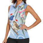 Australia Superb Fairywren Christmas Women Sleeveless Polo Shirt Aboriginal Eucalyptus Blossoms Watercolor - Aussie Hoodie