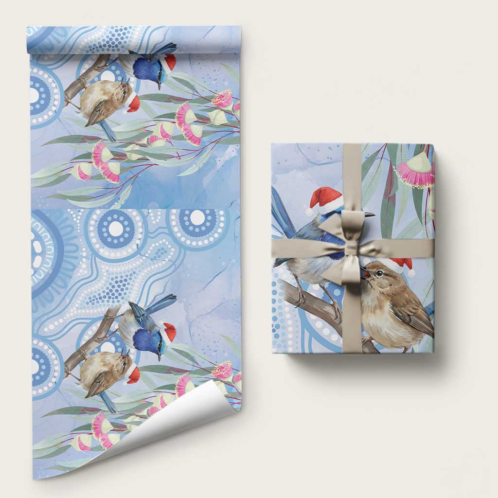 Australia Superb Fairywren Christmas Wrapping Paper Aboriginal Eucalyptus Blossoms Watercolor - Aussie Hoodie