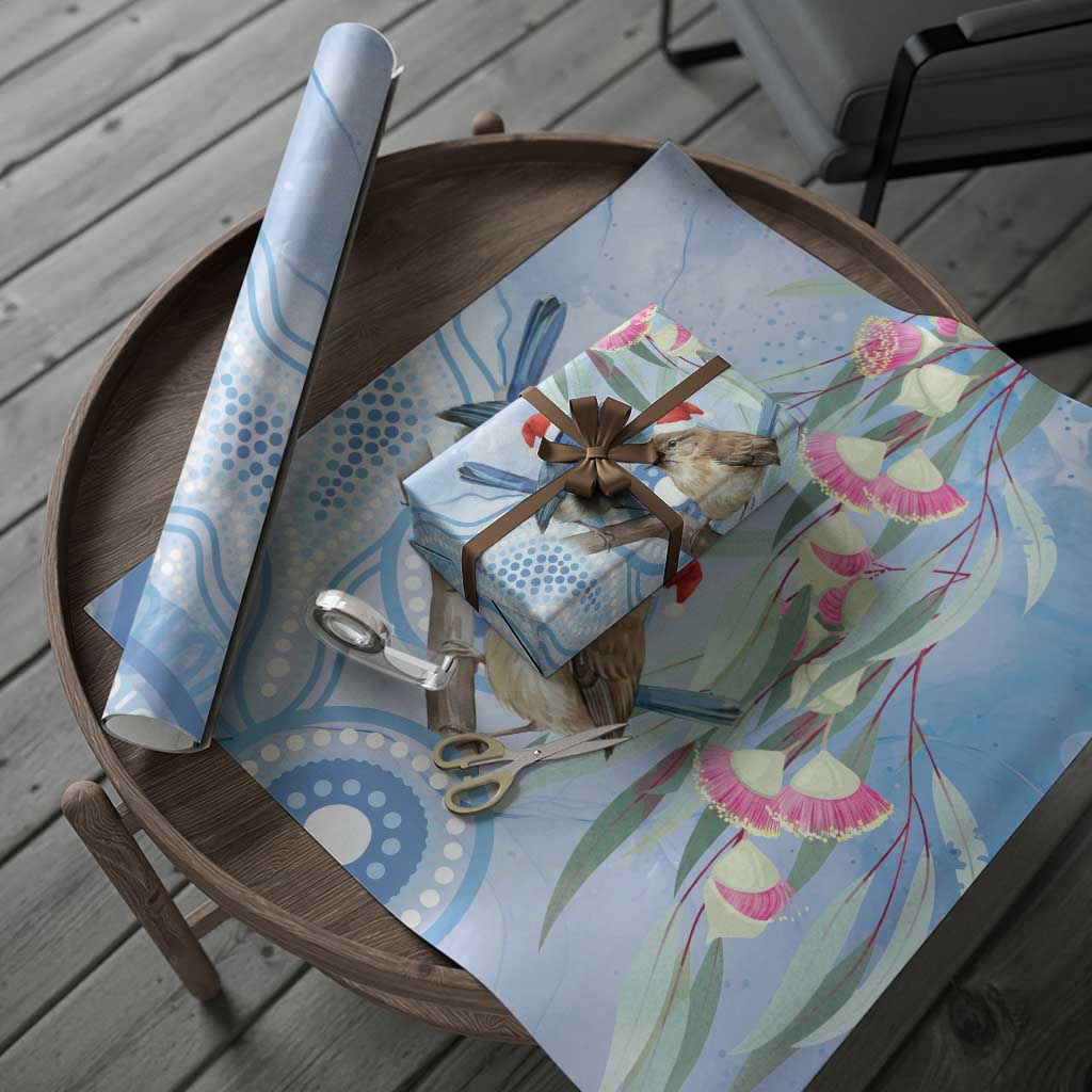 Australia Superb Fairywren Christmas Wrapping Paper Aboriginal Eucalyptus Blossoms Watercolor - Aussie Hoodie
