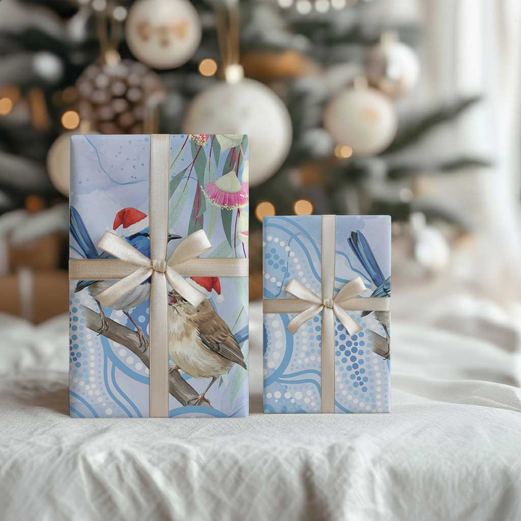 Australia Superb Fairywren Christmas Wrapping Paper Aboriginal Eucalyptus Blossoms Watercolor - Aussie Hoodie