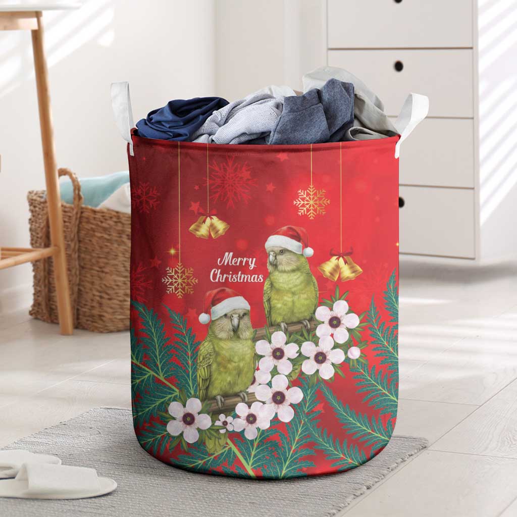 New Zealand Kakapo Christmas Laundry Basket Owl Parrot Santa Sliver Fern Manuka - Red - Aussie Hoodie