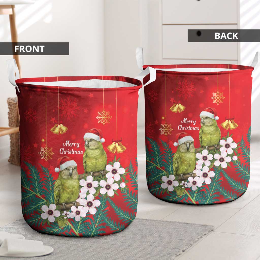 New Zealand Kakapo Christmas Laundry Basket Owl Parrot Santa Sliver Fern Manuka - Red - Aussie Hoodie