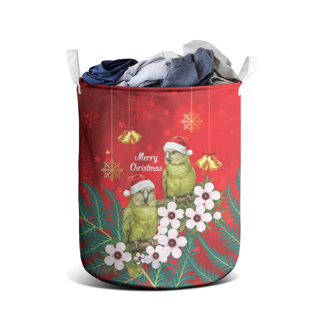 New Zealand Kakapo Christmas Laundry Basket Owl Parrot Santa Sliver Fern Manuka - Red - Aussie Hoodie