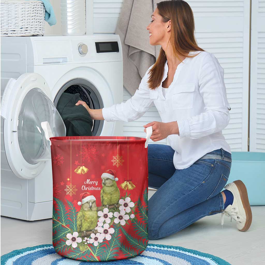 New Zealand Kakapo Christmas Laundry Basket Owl Parrot Santa Sliver Fern Manuka - Red - Aussie Hoodie