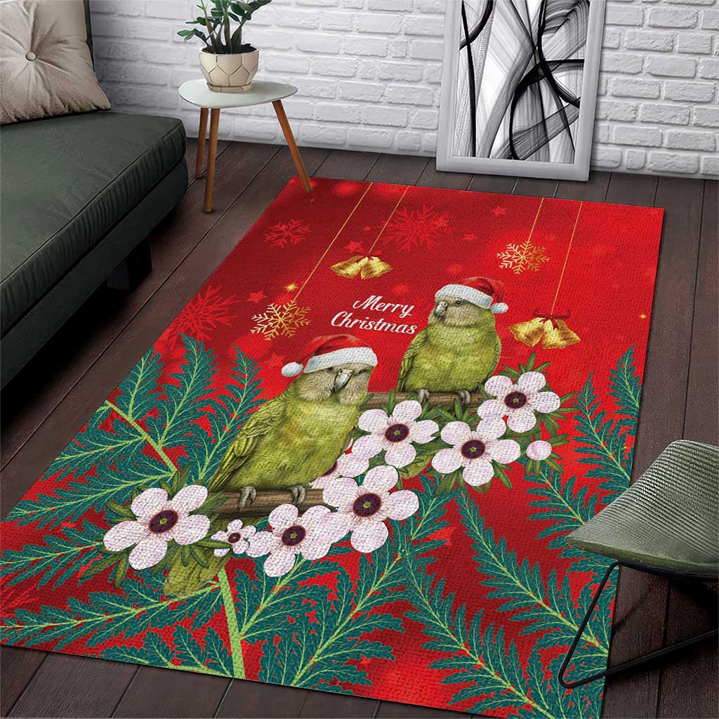 New Zealand Kakapo Christmas Area Rug Owl Parrot Santa Sliver Fern Manuka - Red - Aussie Hoodie