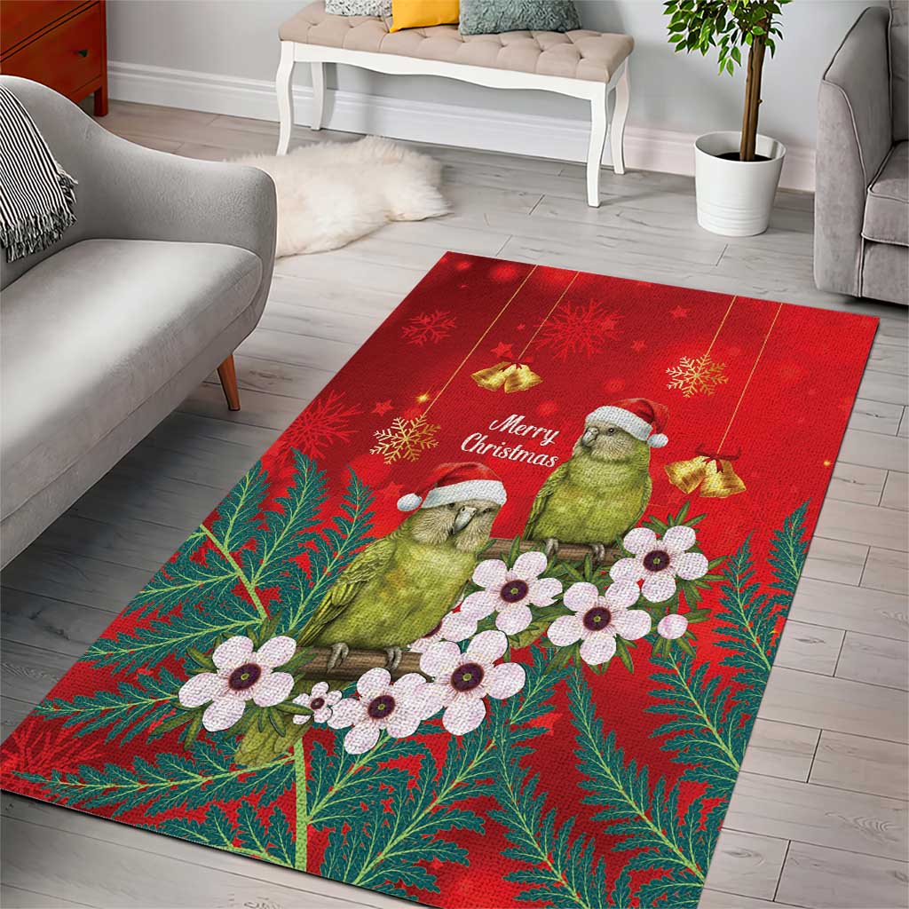 New Zealand Kakapo Christmas Area Rug Owl Parrot Santa Sliver Fern Manuka - Red - Aussie Hoodie