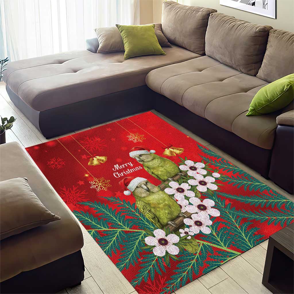 New Zealand Kakapo Christmas Area Rug Owl Parrot Santa Sliver Fern Manuka - Red - Aussie Hoodie
