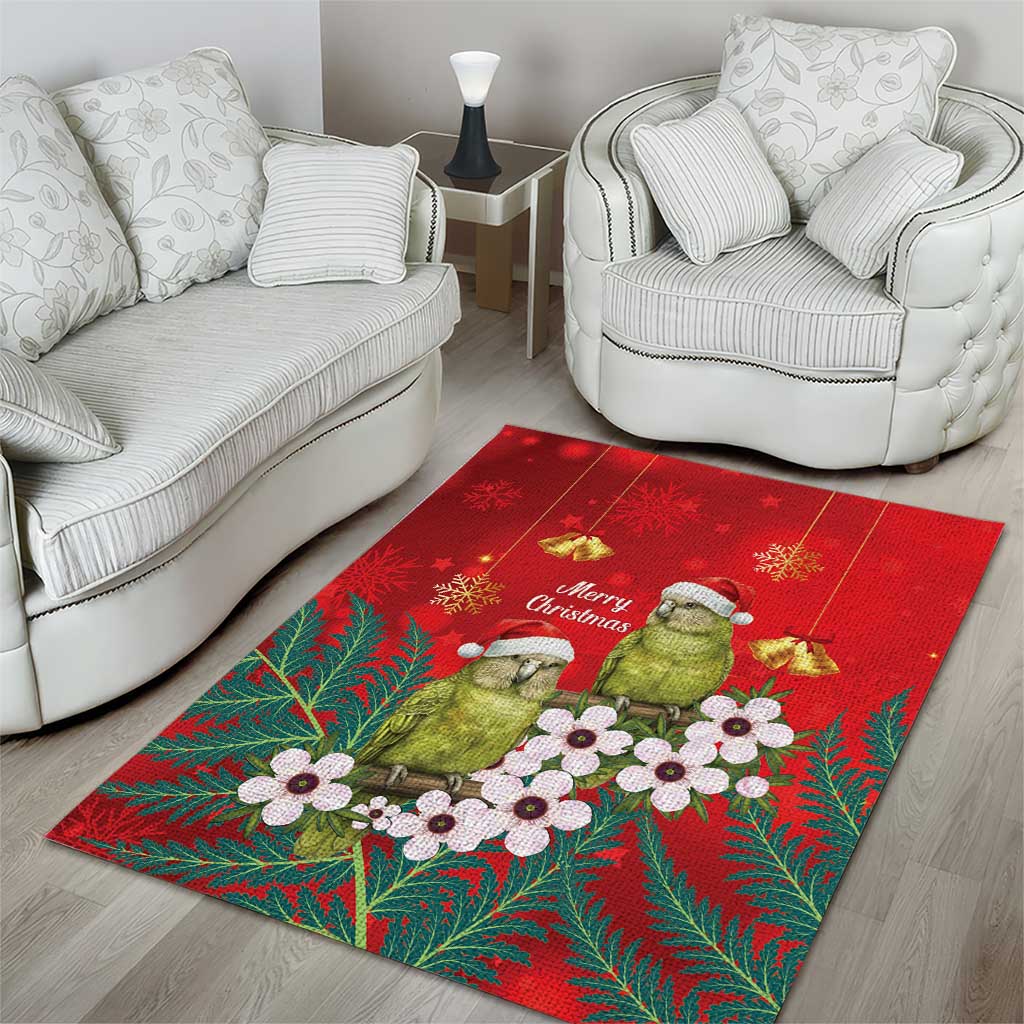 New Zealand Kakapo Christmas Area Rug Owl Parrot Santa Sliver Fern Manuka - Red - Aussie Hoodie