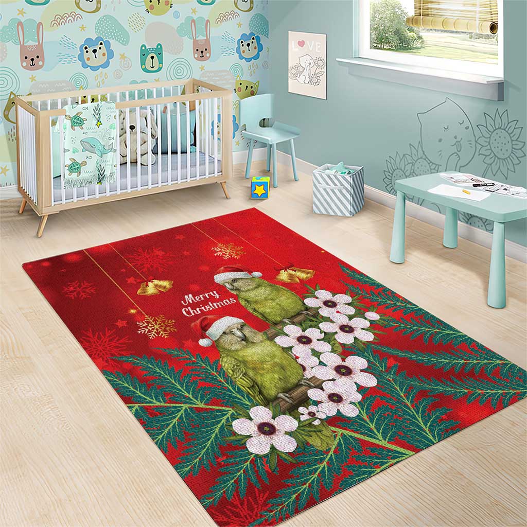 New Zealand Kakapo Christmas Area Rug Owl Parrot Santa Sliver Fern Manuka - Red - Aussie Hoodie