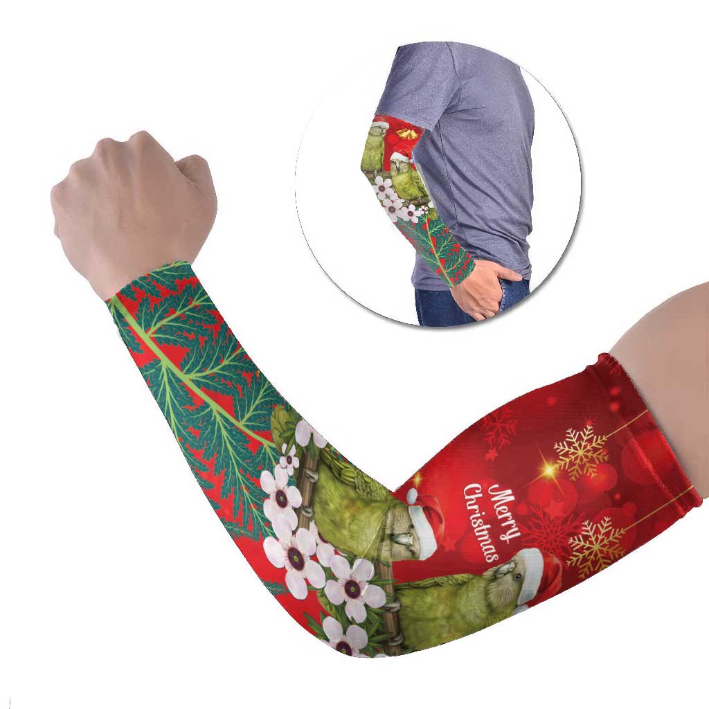 New Zealand Kakapo Christmas Arm Sleeves Owl Parrot Santa Sliver Fern Manuka - Red - Aussie Hoodie