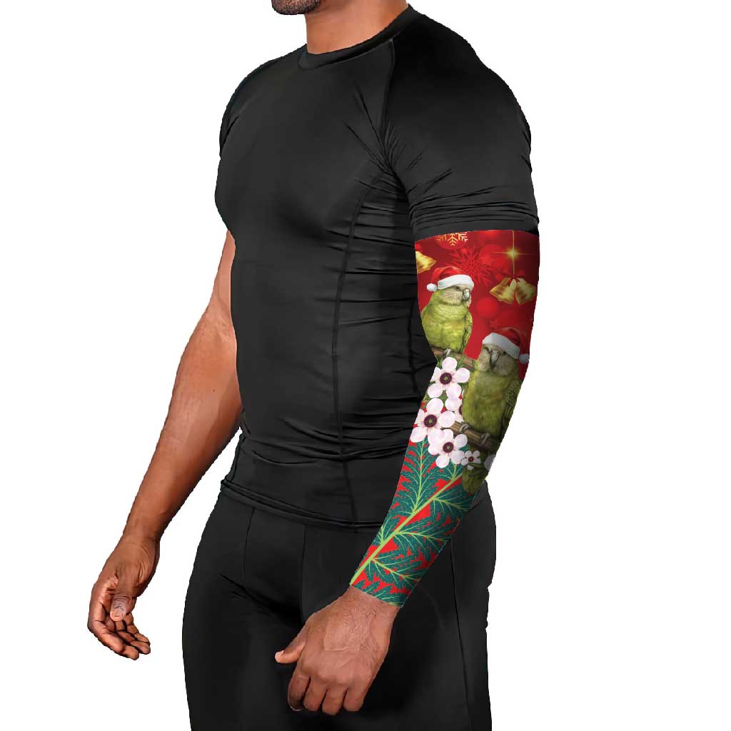 New Zealand Kakapo Christmas Arm Sleeves Owl Parrot Santa Sliver Fern Manuka - Red - Aussie Hoodie