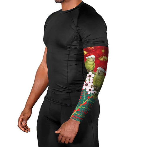 New Zealand Kakapo Christmas Arm Sleeves Owl Parrot Santa Sliver Fern Manuka - Red - Aussie Hoodie