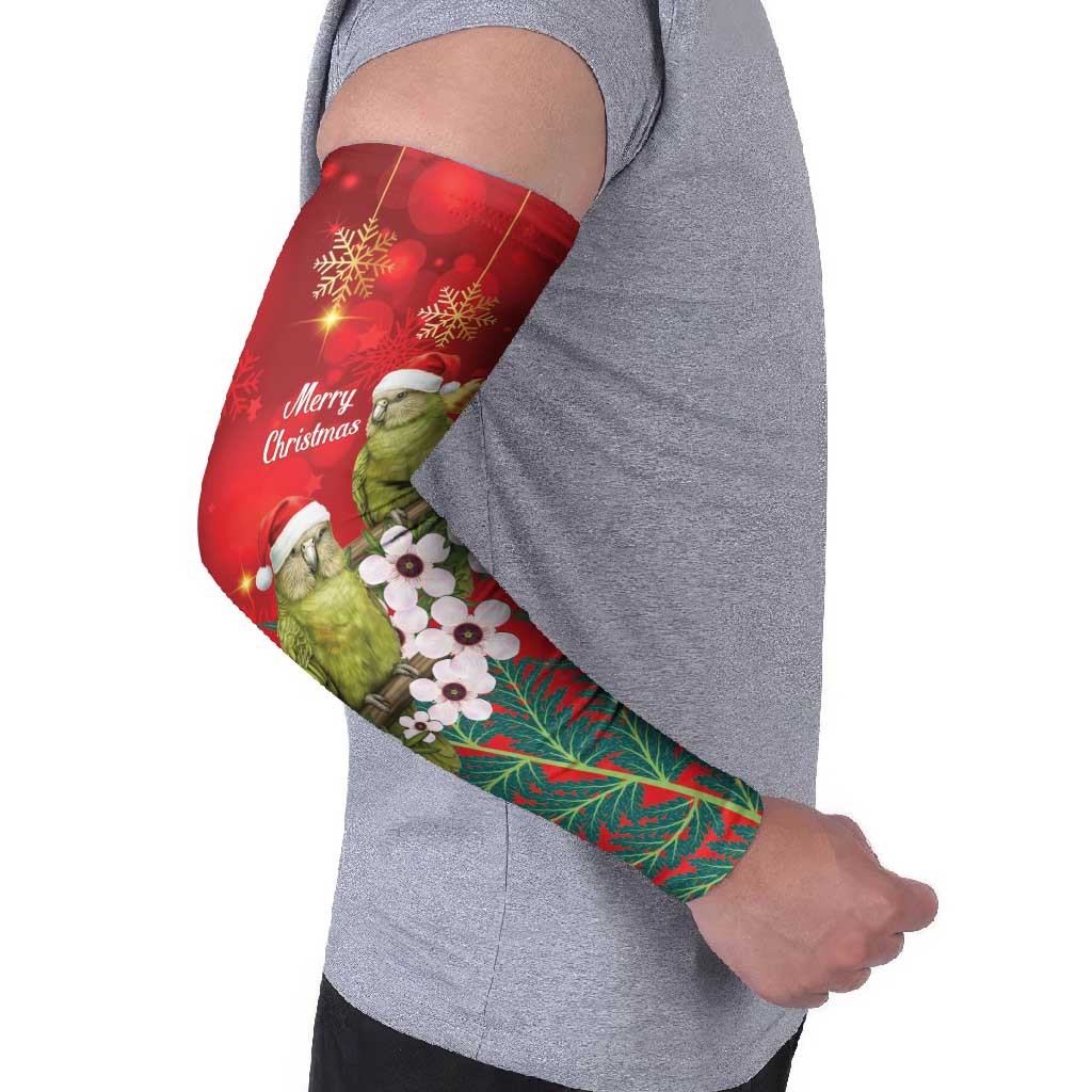 New Zealand Kakapo Christmas Arm Sleeves Owl Parrot Santa Sliver Fern Manuka - Red - Aussie Hoodie