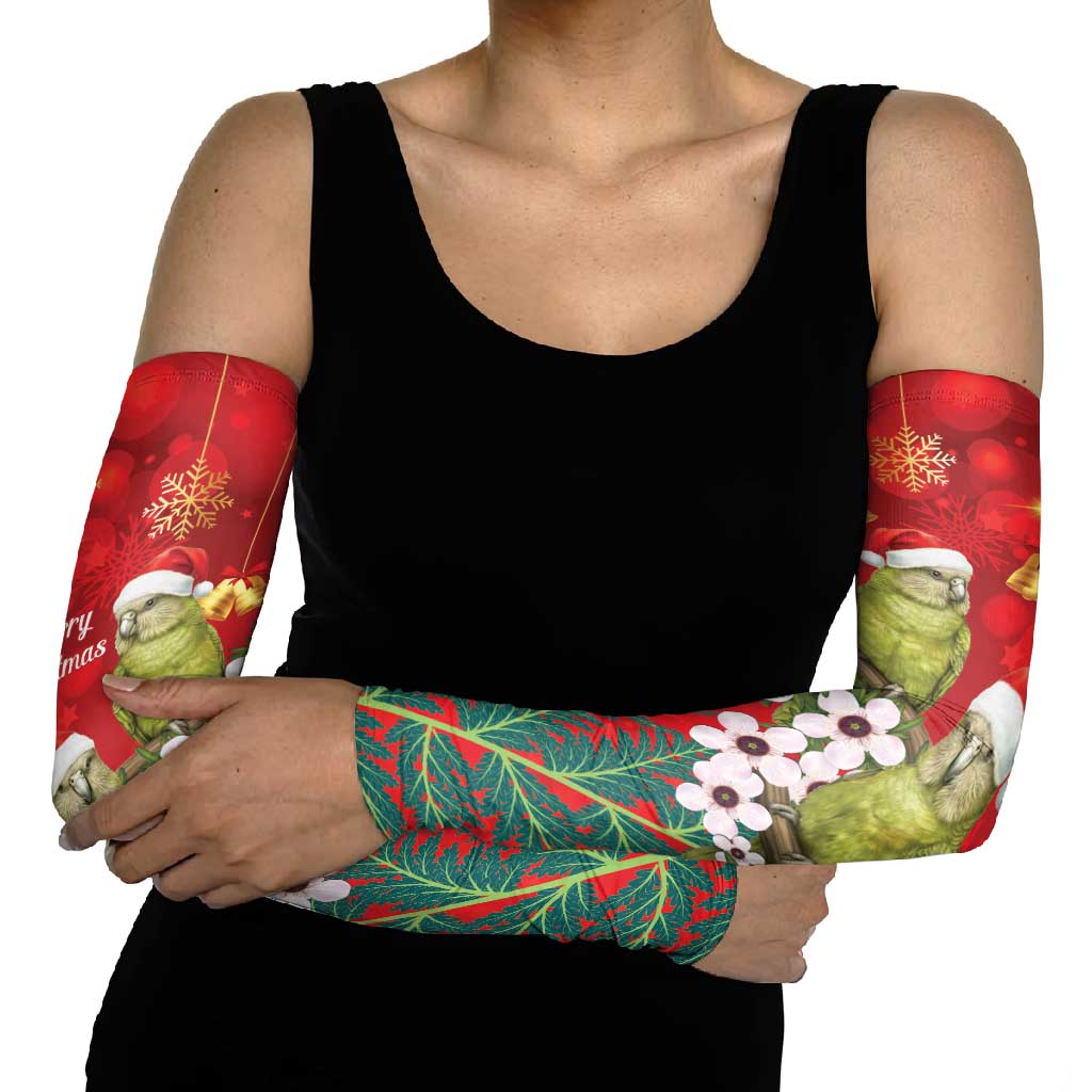 New Zealand Kakapo Christmas Arm Sleeves Owl Parrot Santa Sliver Fern Manuka - Red - Aussie Hoodie